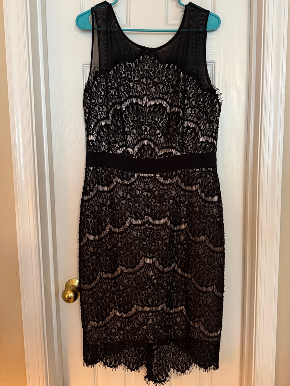 Jax Black Lace Midi Dress with Sheer Mesh Yoke
